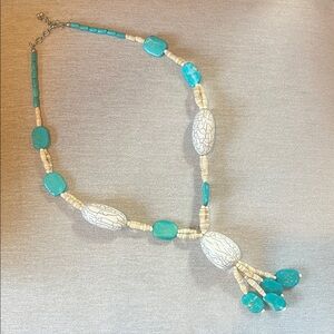 Turquoise and White Beaded Necklace